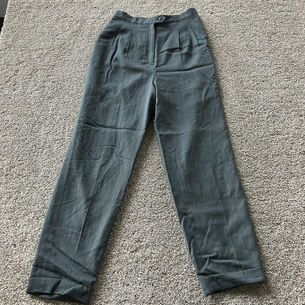 Dress Pants Womens 8 Green Wool Twill Straight Leg Lined Cuffed Workwear